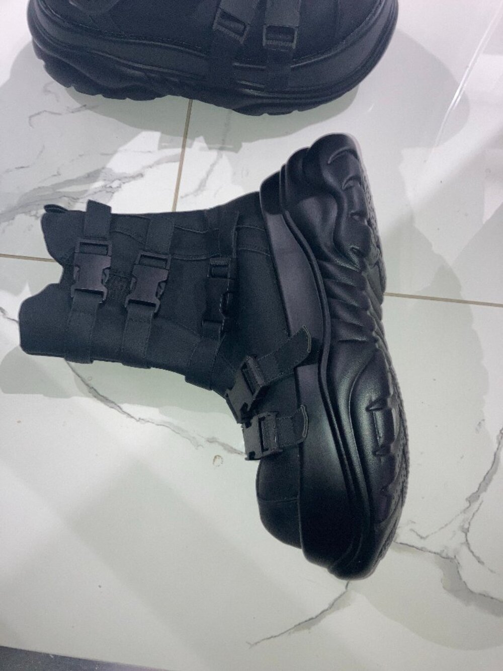 Black Chunky Platform Boots with Buckle Straps